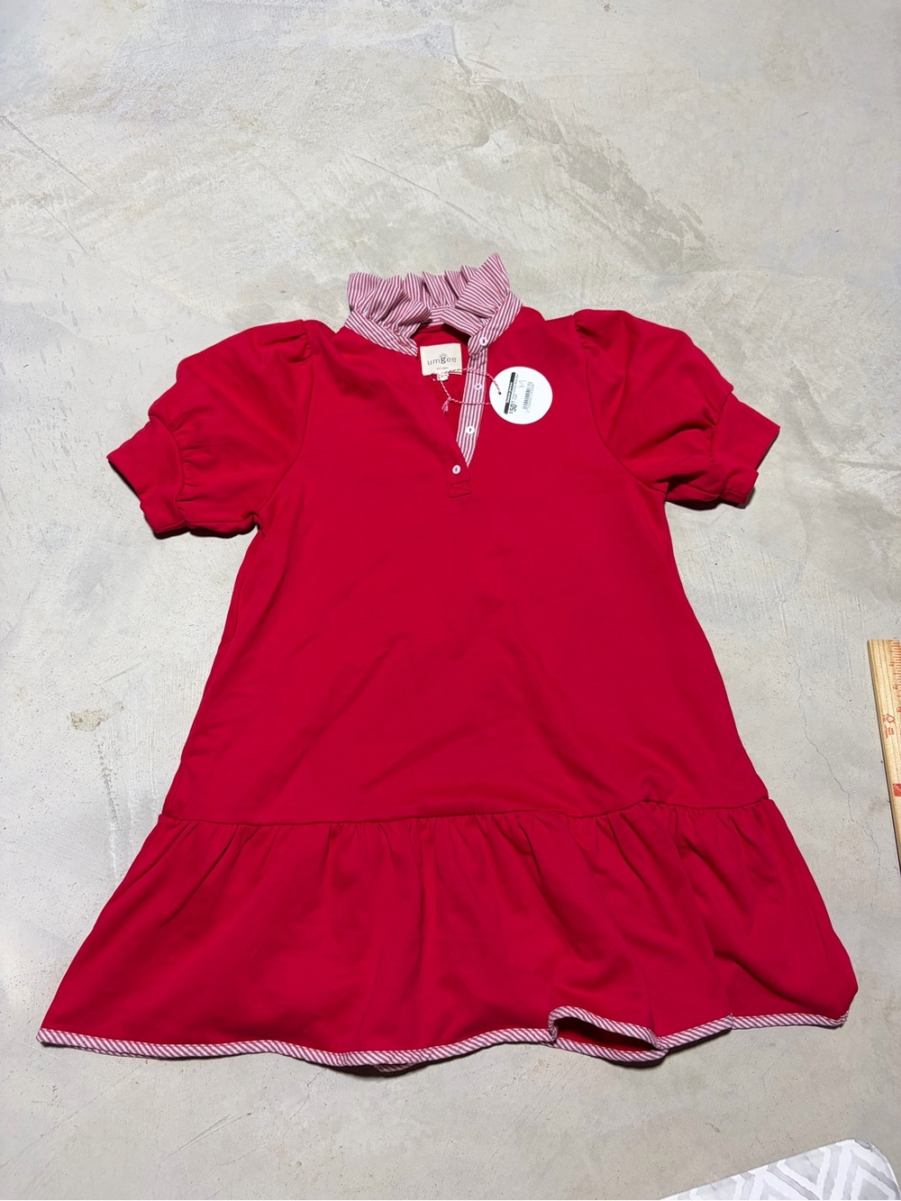 Umgee NWT striped & solid mixed Red Polo mini Dress Ruffle Hem medium MSRP$50